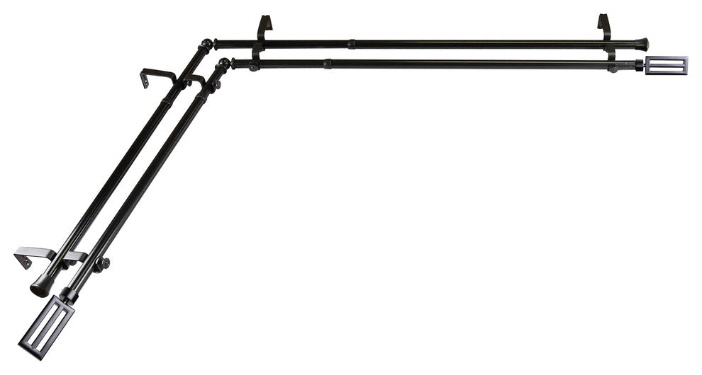 Mabel 13/16" Double Corner Window Curtain Rod, Black, 48-84"