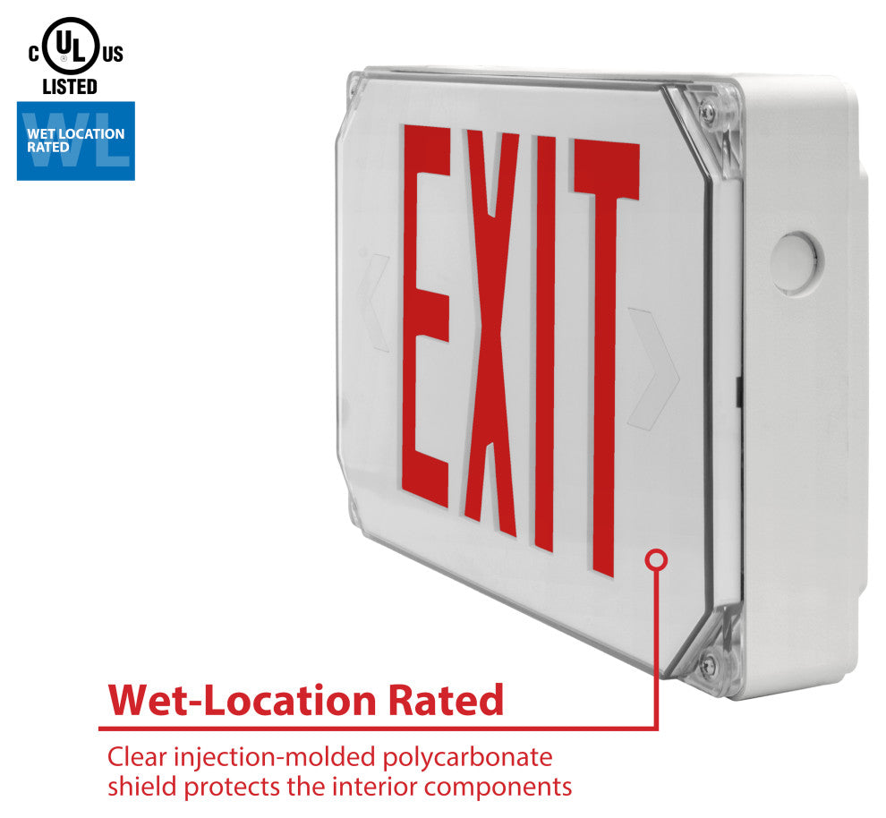 EXL5 Series LED Outdoor Emergency Exit Sign, Red Lettering