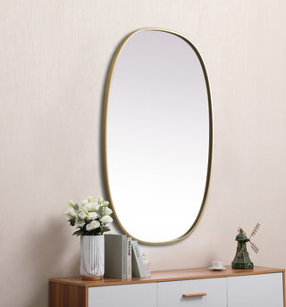 Metal Frame Oval Mirror 27X40 Inch, Brass