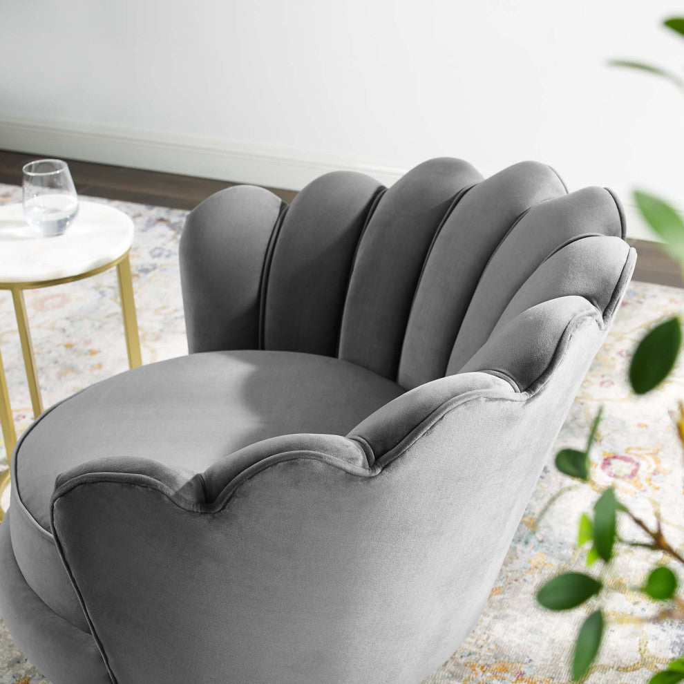 Lounge Accent Side Chair Armchair, Velvet Fabric Metal Steel, Grey Gray