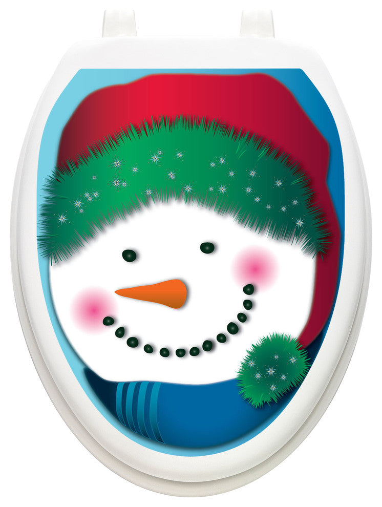 Snowman Stocking Cap Toilet Tattoos Seat Cover, Vinyl Lid Decal, Bathroom Decor, Elongated