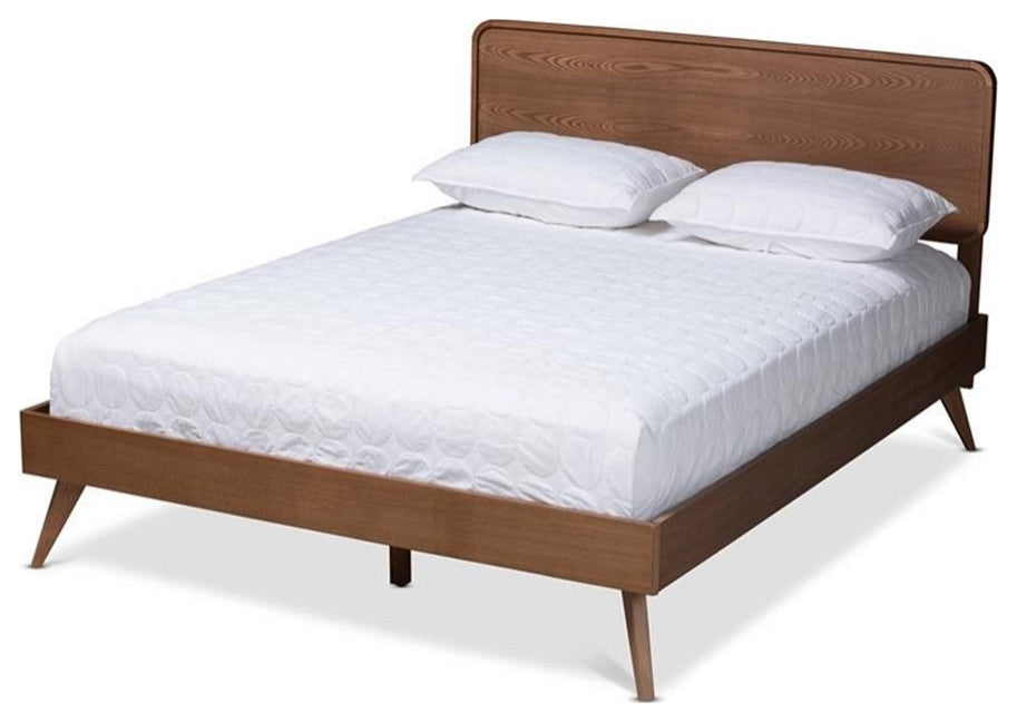 Demeter Mid-Century Modern Walnut Browned Wood Full Size Platform Bed