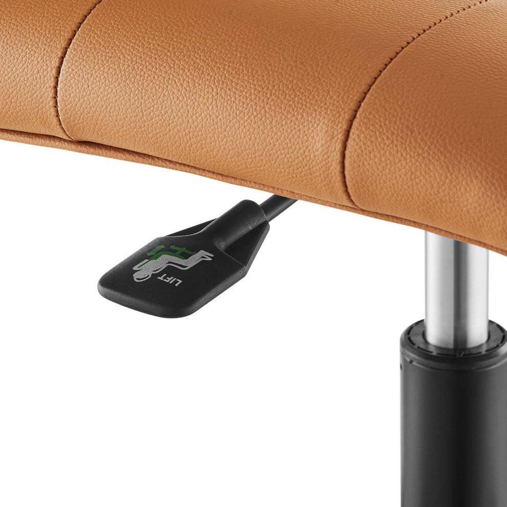 Prim Armless Vegan Leather Office Chair, Black Tan