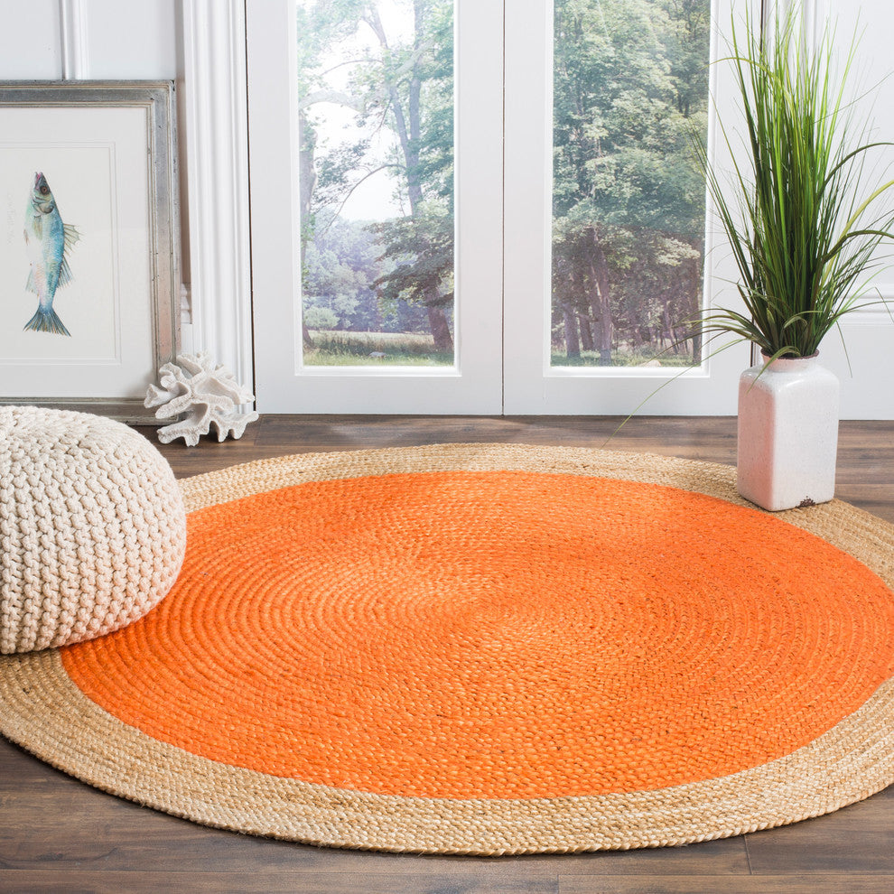 Safavieh Natural Fiber Collection NF801 Rug, Orange/Natural, 4' Round