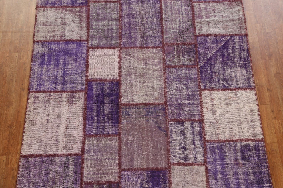 Vintage Patchwork Turkish Area Rug Hand-tufted Wool Carpet 7x9