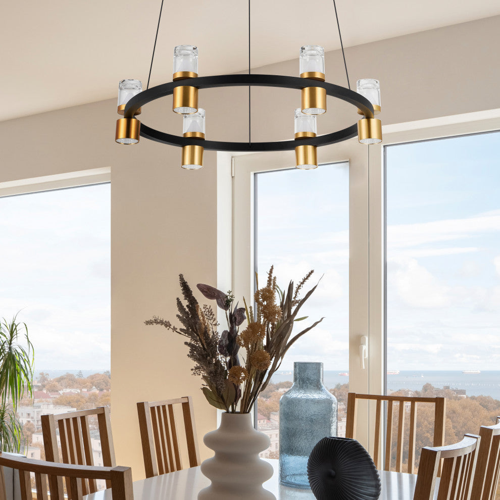 Ellegi 24" ETL Certified Integrated LED Height Adjustable Chandelier, Black