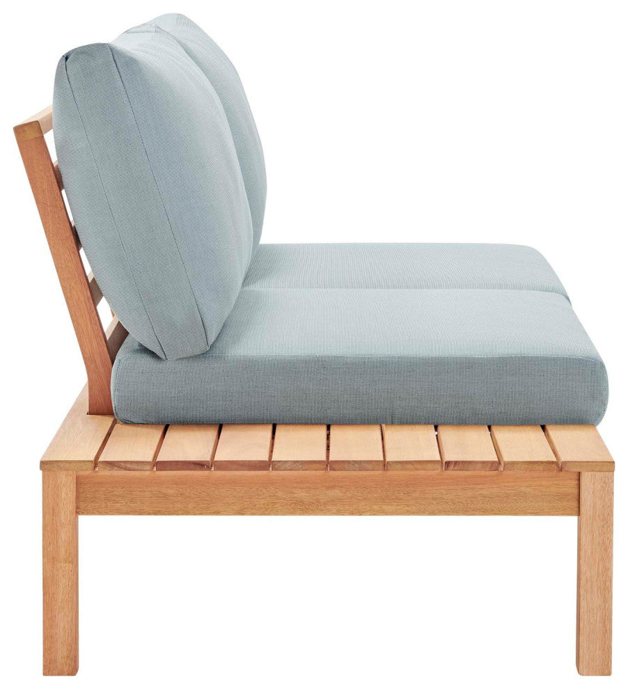 Lounge Loveseat Sofa, Wood, Brown Natural Blue, Modern, Outdoor Patio Bistro