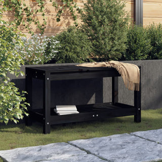 vidaXL Patio Bench Outdoor Bench with Storage Shelf Black Solid Wood Pine