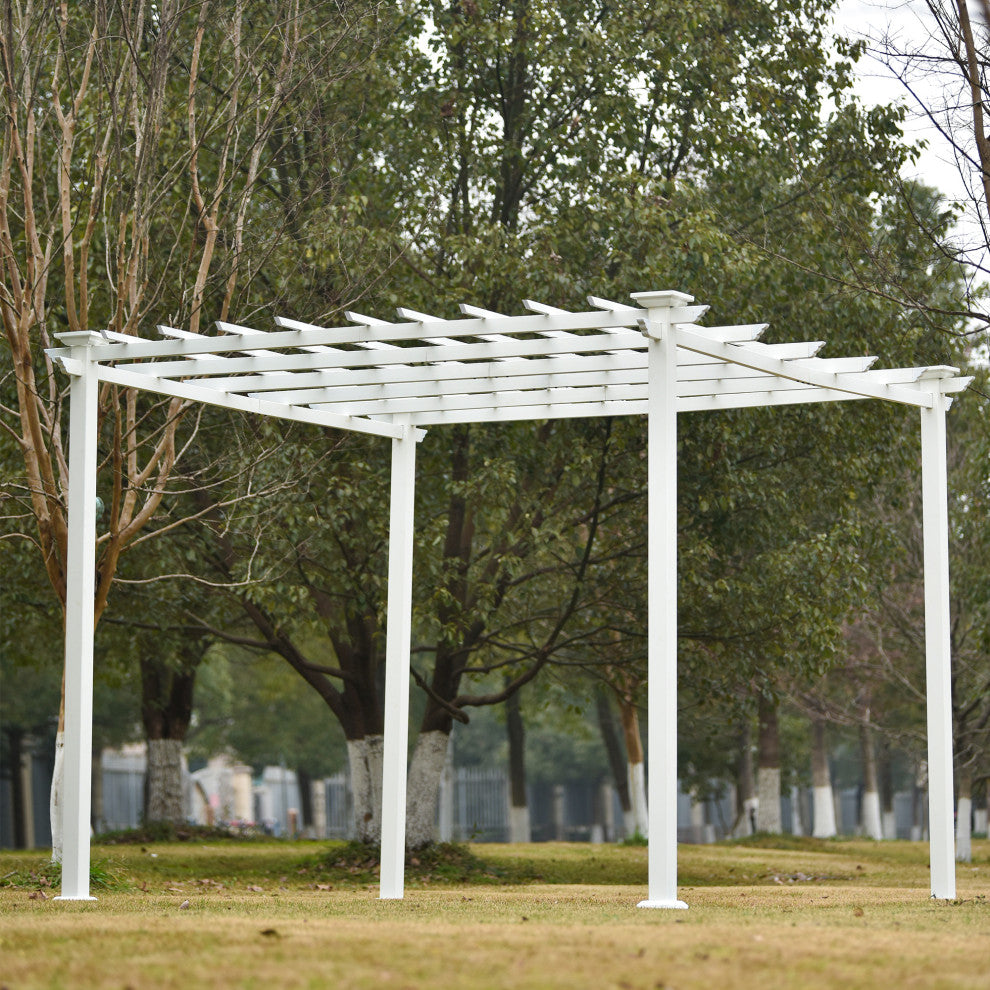 10'x10' Iron Frame Outdoor Patio White Pergola Gazebo