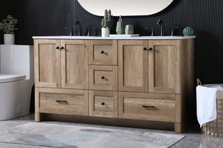 60" Double Bathroom Vanity, Natural Oak, 60
