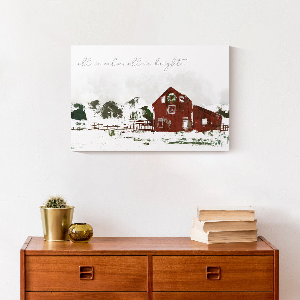 Snowy Christmas Farm 12x18 Canvas Wall Art