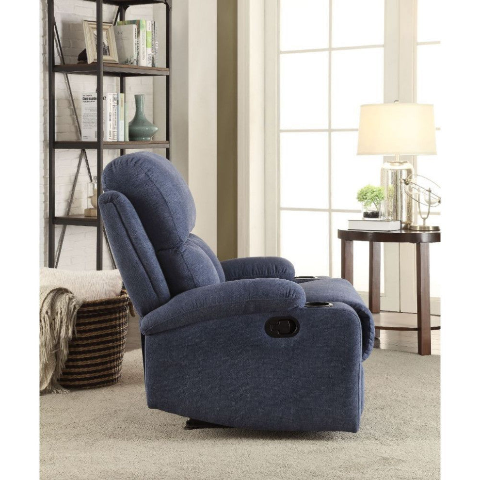 Velvet Upholstered Motion Recliner, Blue Finish