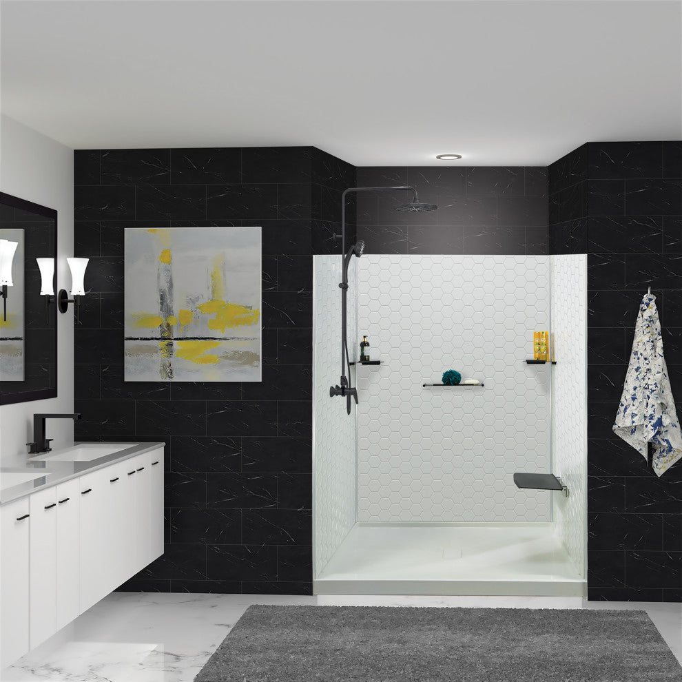 Transolid PWK603672-331 Prodigy 60"x36"x72" Shower Wall Kit, White Hexagon