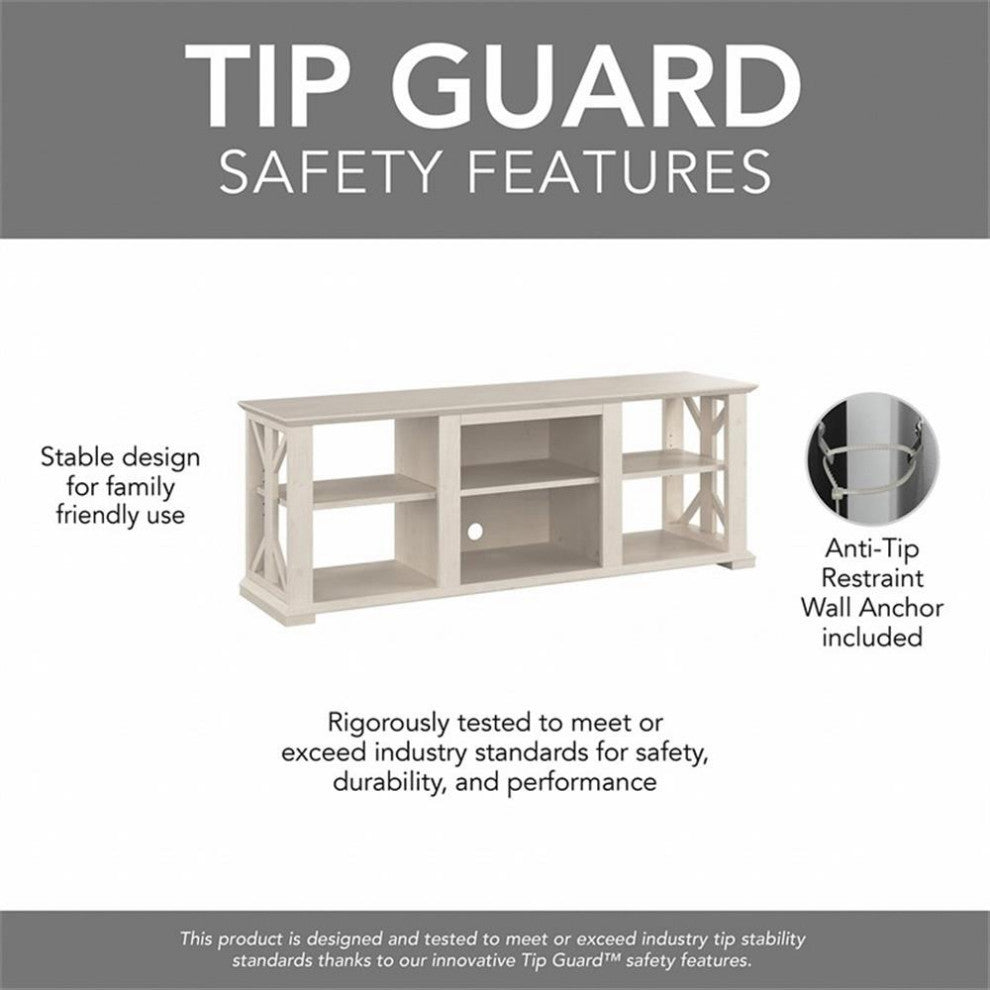 Homestead Farmhouse TV Stand with Bookcases in Linen White Oak - Engineered Wood