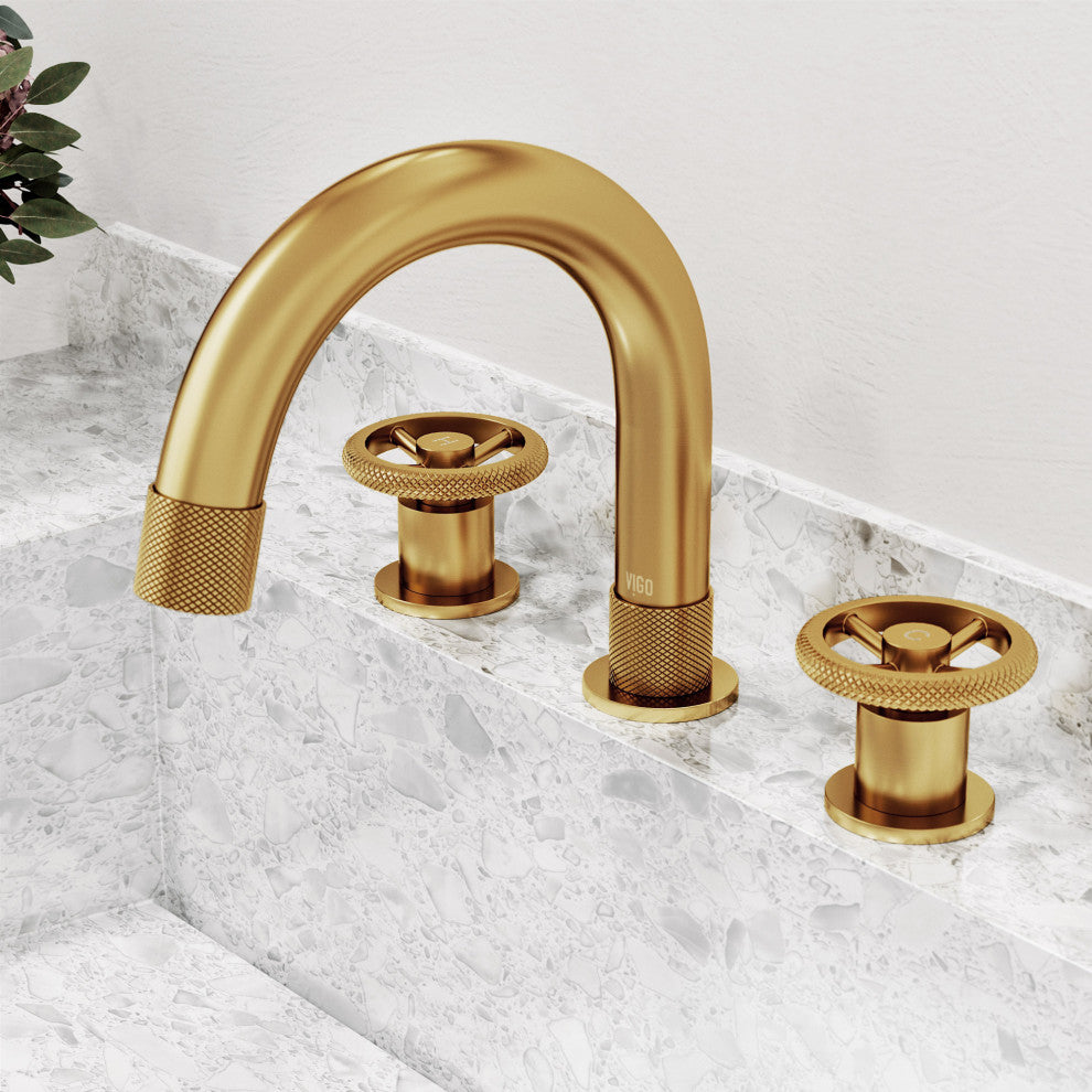 VIGO Wythe 8" H 2-Handle Widespread Bathroom Faucet, Matte Brushed Gold