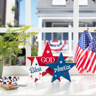 11" Wooden Patriotic Stars Table Decor
