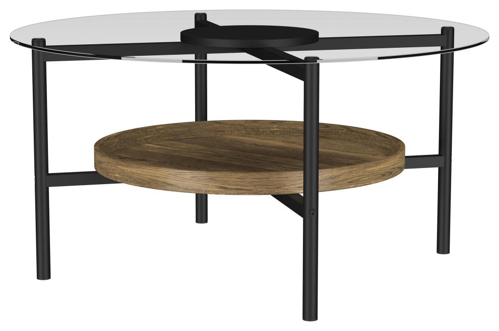 Delfin Round Glass Top Coffee Table Black and Brown