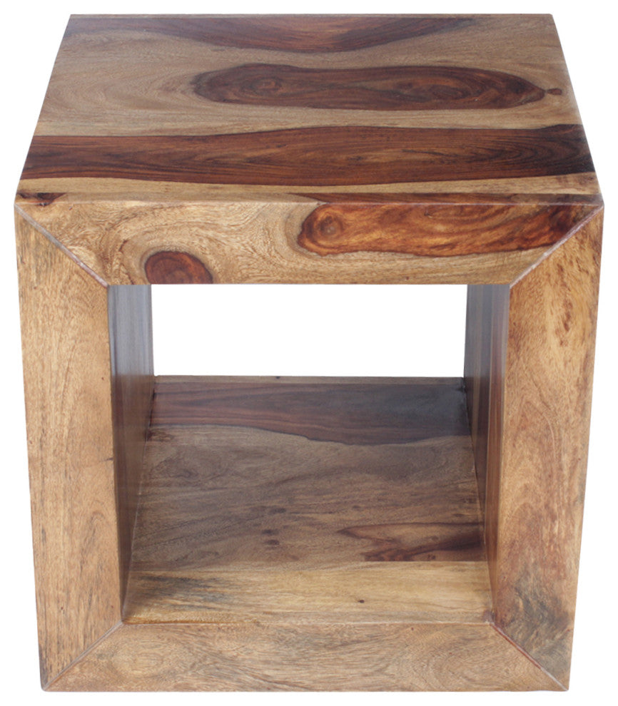 Cube Shape Rosewood Side Table With Cutout Bottom, Brown