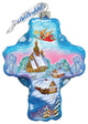 Hand Painted Angel Village Cross Glass Scenic Ornament