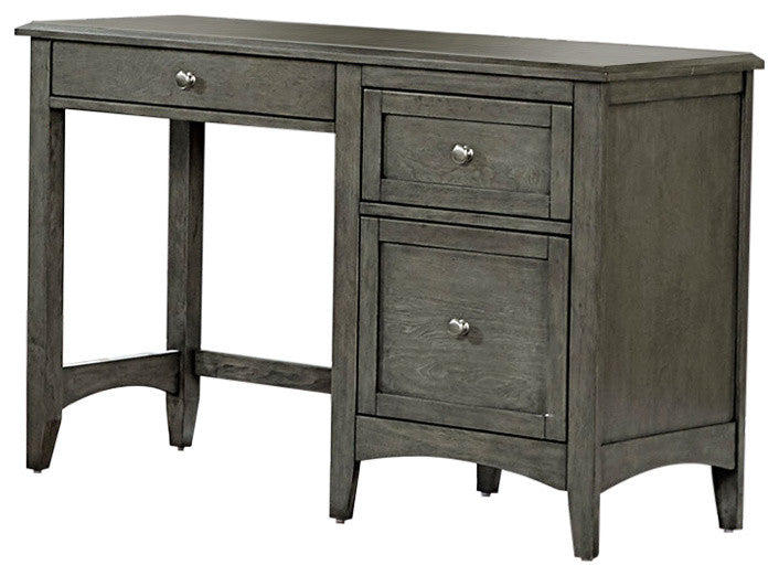 Wooden Writing Desk With Keyboard Tray And 2 Drawers, Gray