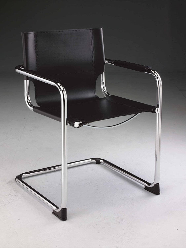 Black Leather Dining Chair Protective Coating, Chrome Legs Set of 2