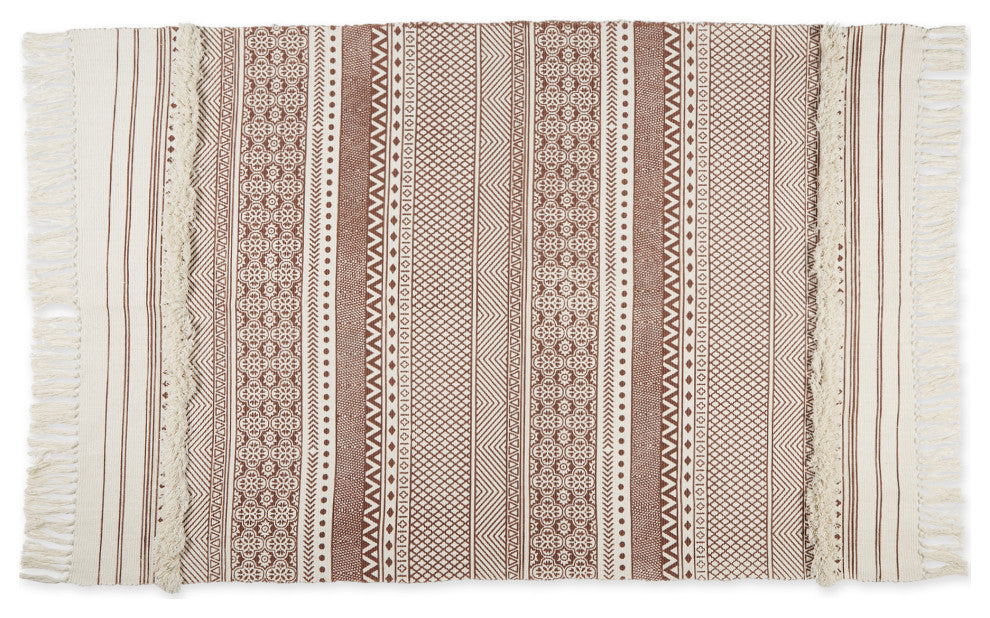 Cinnamon Printed Off-White Hand-Loomed Shag Rug 4x6 ft.