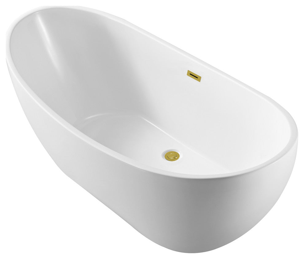 62" Streamline NPT9580GLD Soaking Freestanding Tub With Internal Drain