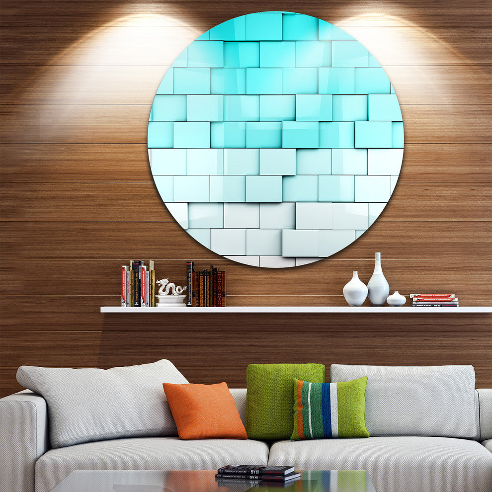 Blue Mosaic Cubes, Contemporary Disc Metal Artwork, 11"