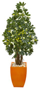 Nearly Natural 59" Schefflera Artificial Tree in Orange Planter