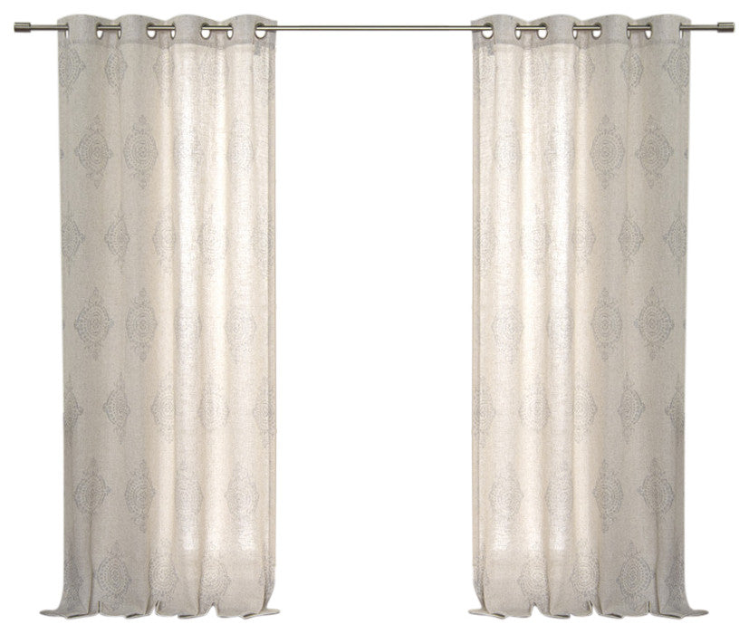 Royal Medallion Linen Blend Curtains, Grey, 52"x84"