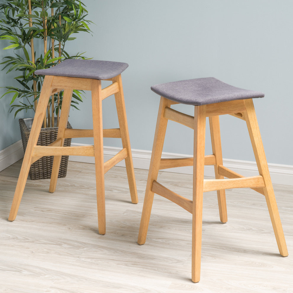 GDF Studio Oster Mid Century Design Bar Stools, Gray/Oak, Set of 2