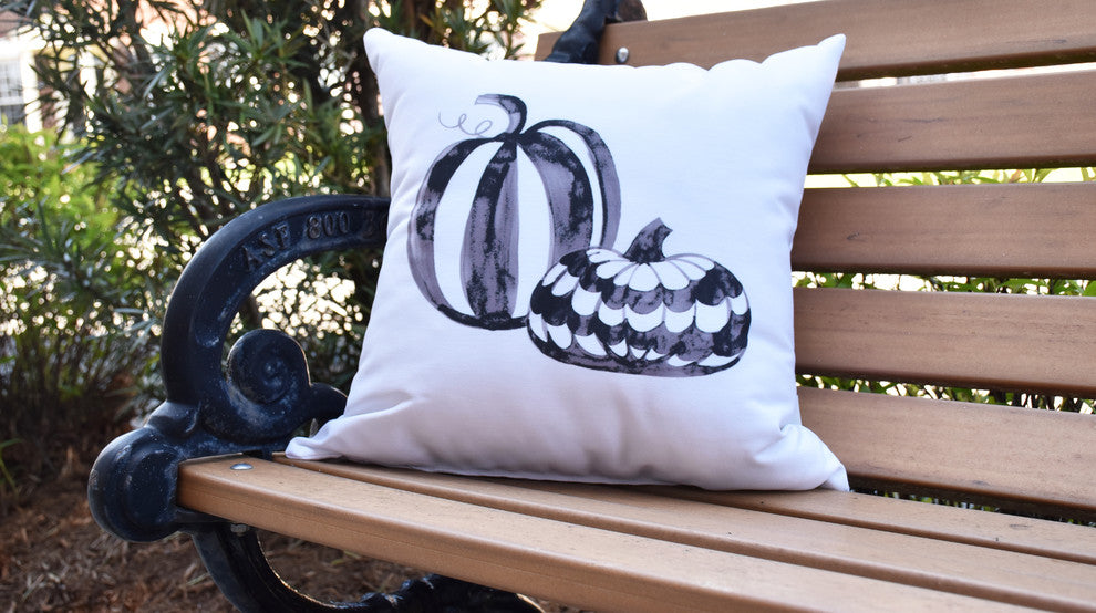 Pumpkin Duo Halloween Print Decorative Throw Pillow, Cream, 16"
