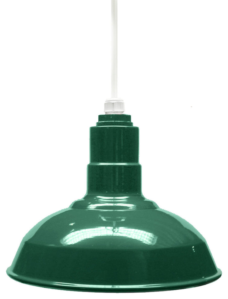 12" Steel Farmhouse Style Pendant Light, El Segundo, Green, White Cord