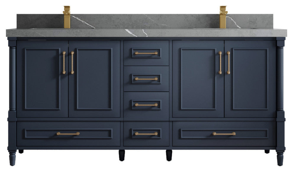 Aberdeen 72 Double Sink Bath Vanity in Hale Navy Blue  2" Piatra Gray