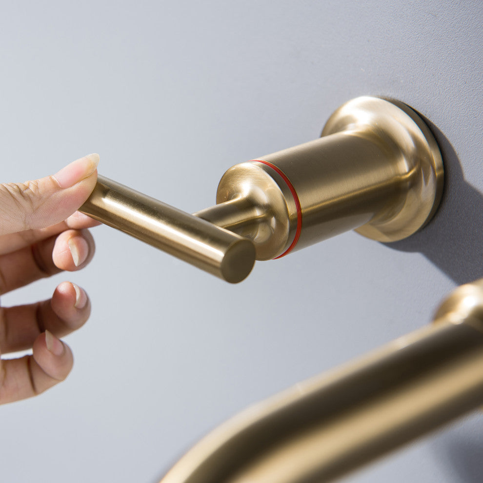 Luxury Dual Handle Wall Mounted Bathroom Faucet, Brushed Gold