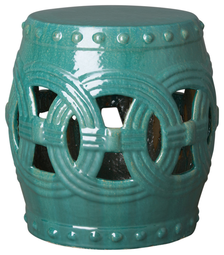 21" Eternity Teal Round Ceramic Indoor/Outdoor Garden Stool