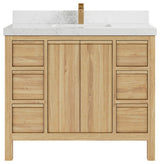 Elizabeth 42 Single Sink Bath Vanity in Light Natural Teak 2" Empira Quartz