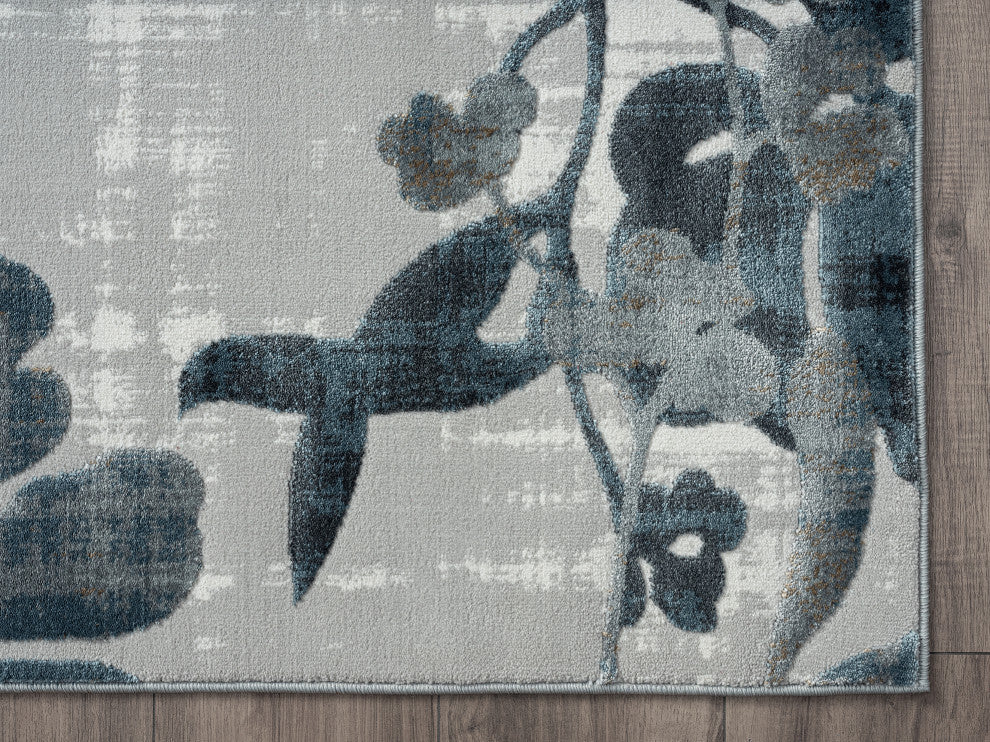 Abani Nova NOV180A Modern Grey and Blue Floral Area Rug