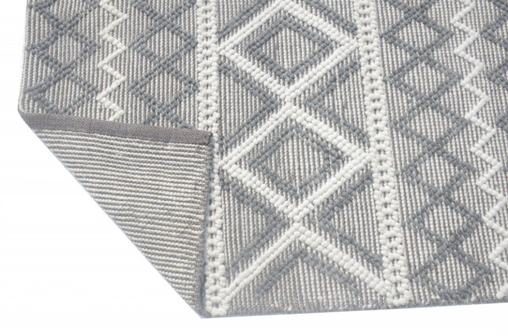 6"x9" Gray Ivory Diamonds Boho Chic Area Rug