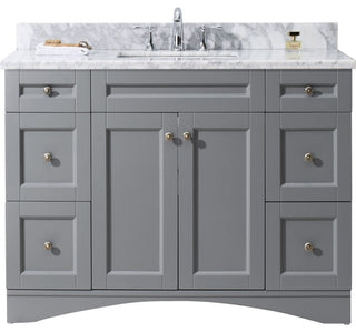 Virtu Elise 48" Single Bathroom Vanity, White , Black Granite Top, Mirror