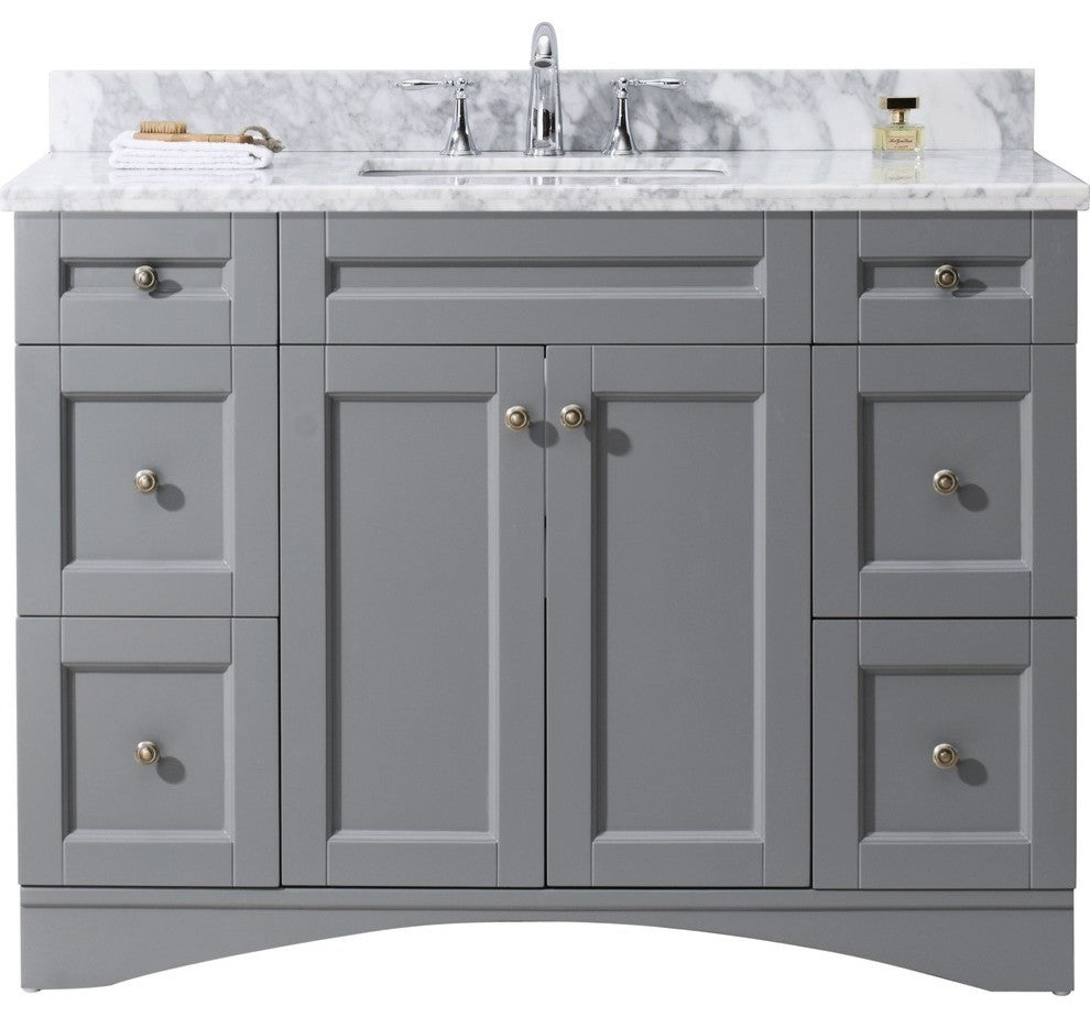 Virtu Elise 48" Single Bathroom Vanity, White , Black Granite Top, Mirror