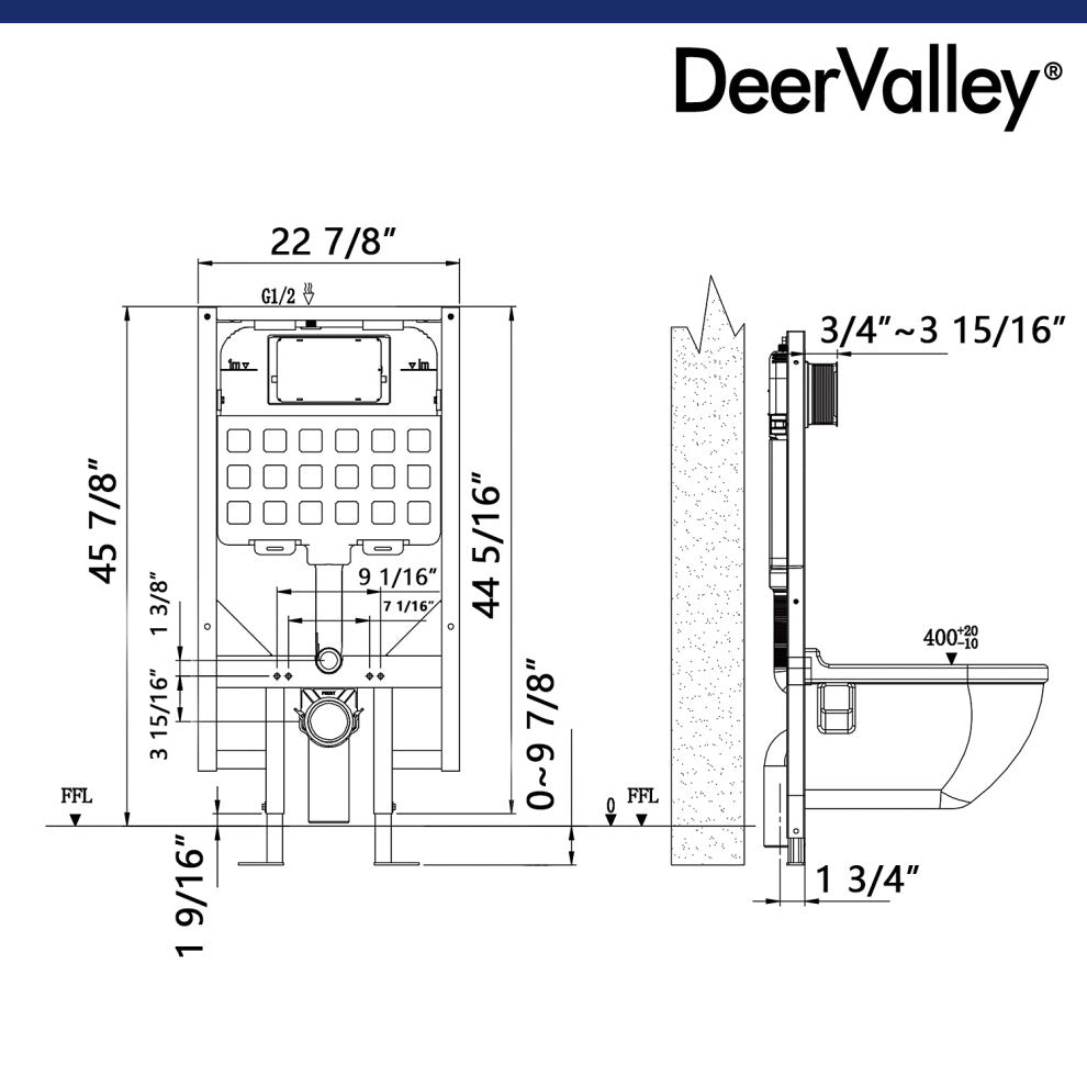 Elongated Wall Mounted Toilet With Concealed In-Wall Toilet Tank