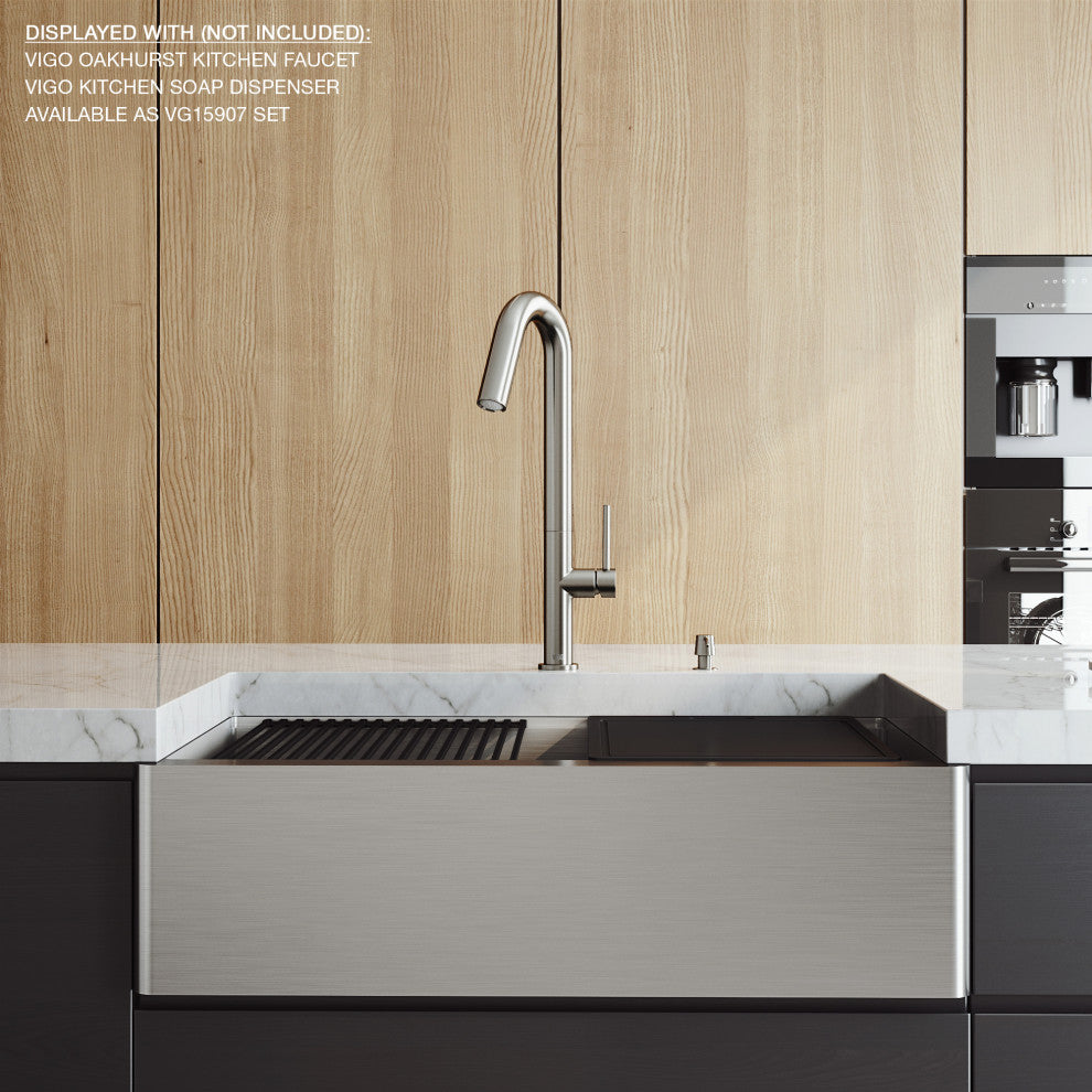Oxford Single Bowl Flat Apron Farmhouse Kitchen Sink and Accessories, 33" L X 21" W
