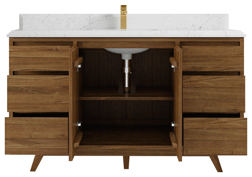 Madison Teak 60 Single Bathroom Vanity in Dark Natural 1.5" Empira Quartz