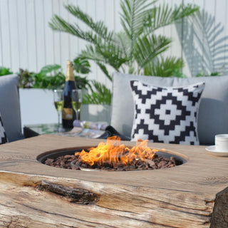 6-Piece Patio Halfmoon Shape Sectional Sofa Set With Fire Pit Table, Rectangle Firepit Table