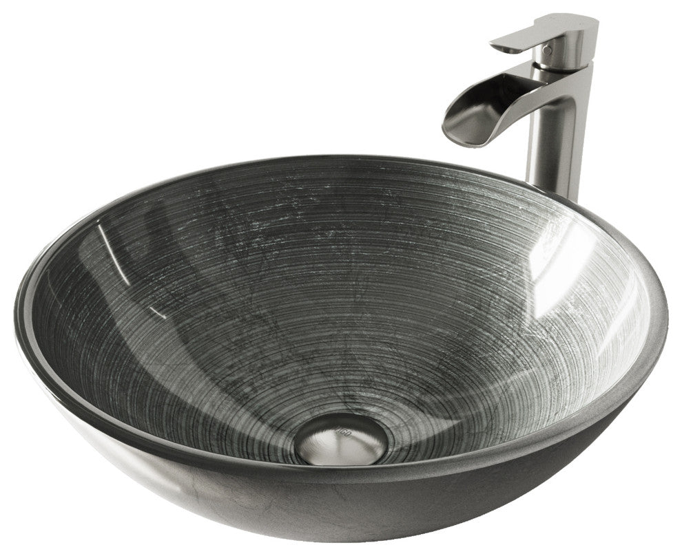 Giovanni 17"L x 17"W Glass Vessel Sink and Niko 11"H Faucet Set