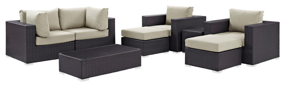 Espresso Beige Convene 8-Piece Outdoor Patio Sectional Set