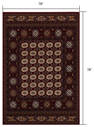 7" Round Red Eclectic Geometric Pattern Area Rug