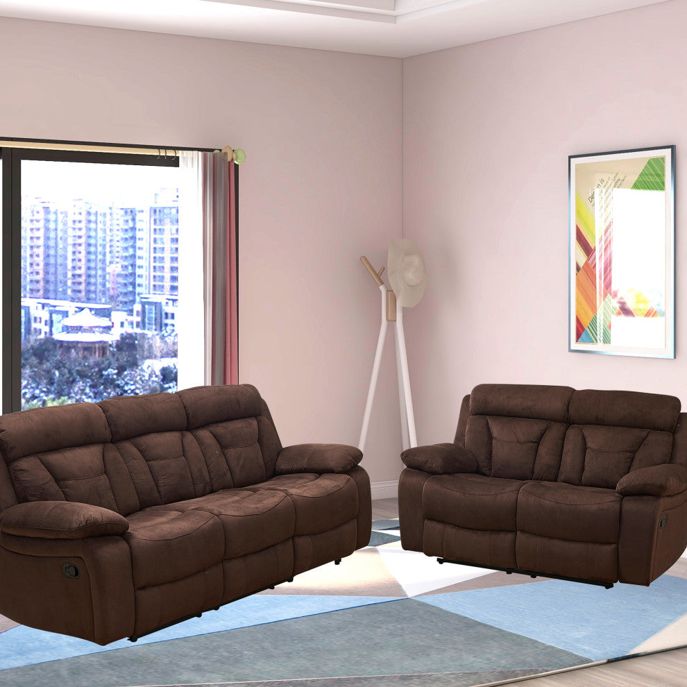 Betsy Furniture 2-Piece Microfiber Reclining Living Room Set, Brown