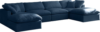 Plush Velvet / Down Standard Comfort 6-Piece U-Shaped Modular Sectional, Navy